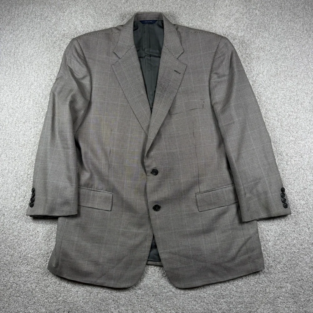 Brooks Brothers Blazer Mens 44R Grey Silk Wool‎ Madison Houndstooth E. Thomas